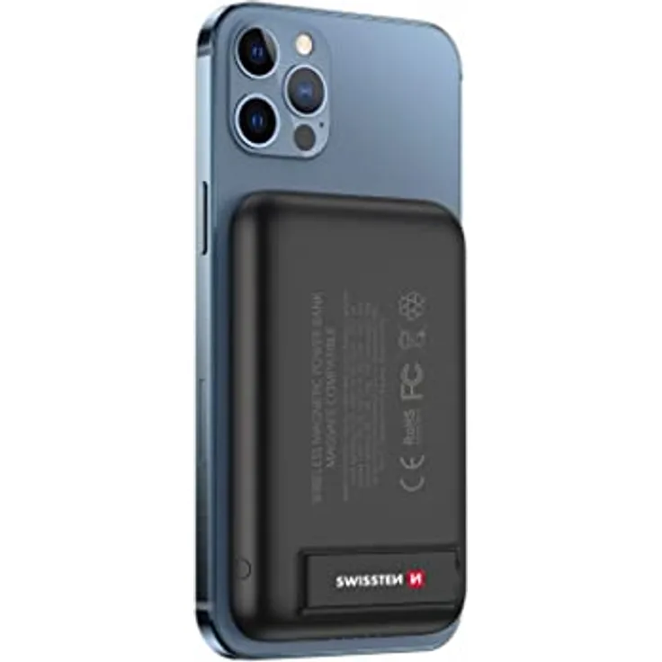 Swissten 5000mAh MagSafe Powerbank mit Magnet- und Klebepad, USB-C 20W – Schwarz