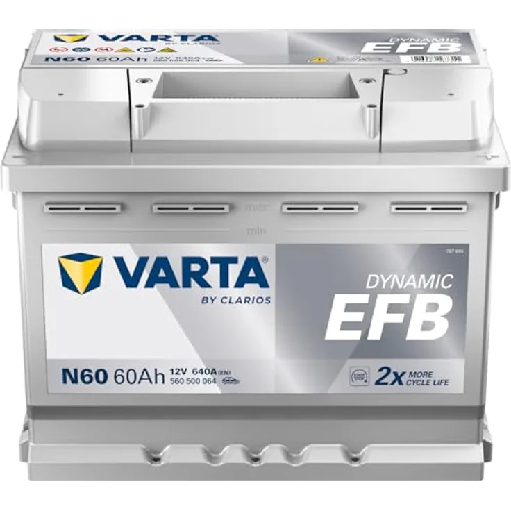 VARTA N60 Blue Dynamic EFB, 12V 60Ah 640A Autobatterie für Start-Stop Fahrzeuge, hohe Lebensdauer