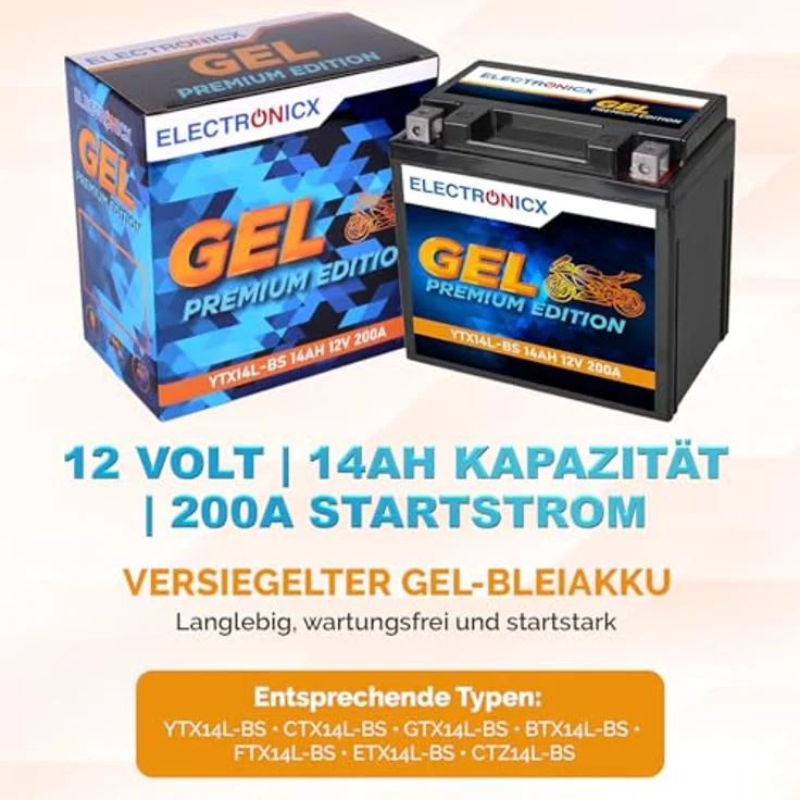 Electronicx YTX14L-BS GEL Motorradbatterie 14Ah 12V - wartungsfrei, auslaufsicher, rüttelfest – Bild 5