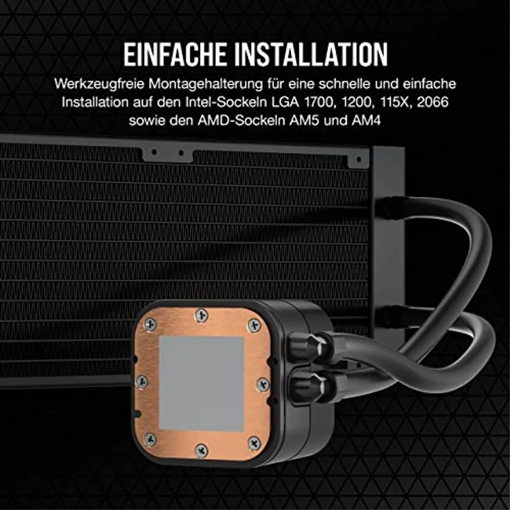 Corsair H100x RGB Elite CPU-Flüssigkeitskühler - 16 Dynamische RGB-LEDs - SP120 RGB Elite Series PWM-Lüfter - Sockel Intel® LGA 1700, 1200, 115X, 2066, AMD® AM5/AM4 - Schwarz – Bild 3