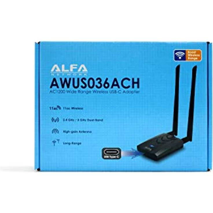 ALFA Network AWUS036ACH-C, AC1200 Dual Band USB-C WLAN-Adapter mit 2x5dBi Antennen, 802.11ac Standard – Bild 3