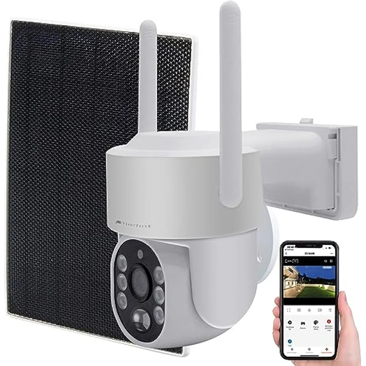 VisorTech Überwachungskamera DSC-502.cam mit Solarpanel, 2K-Funk-Pan-Tilt-Kamera, Solar Überwachung, außen, 4-MP-Sensor, IP66, weiß – Bild 1