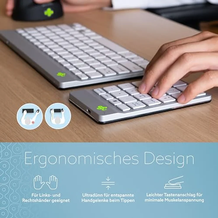 R-Go Tools Numpad Break, Bluetooth kabelloser Ziffernblock mit Anti-RSI-Software, für Computer Laptop Tablet, Weiss – Bild 2