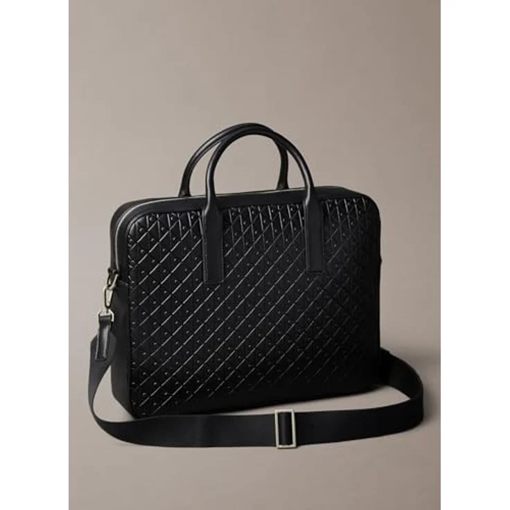 Calvin Klein EMBLEM EMBOSS COMMUTER, Aktentasche aus hochwertigem Lederimitat mit Reißverschluss-Hauptfach, 36/28,5/7 cm, schwarz – Bild 2