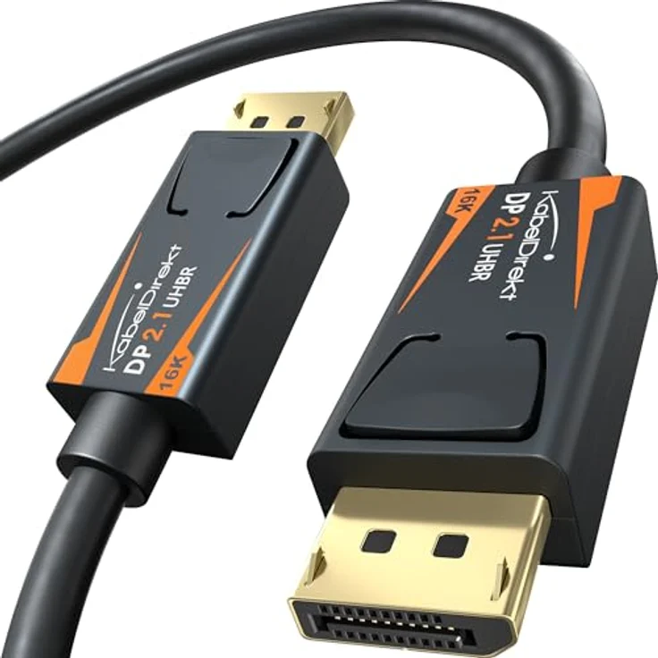 KabelDirekt DisplayPort 2.1 Kabel, 16K DP 2.1, 2m, UHBR 80Gbps für Gaming-PC/Monitor, 16K@60Hz, 8K@120Hz, 4K@240Hz, Anti-Interferenz-Schirmung – Bild 1