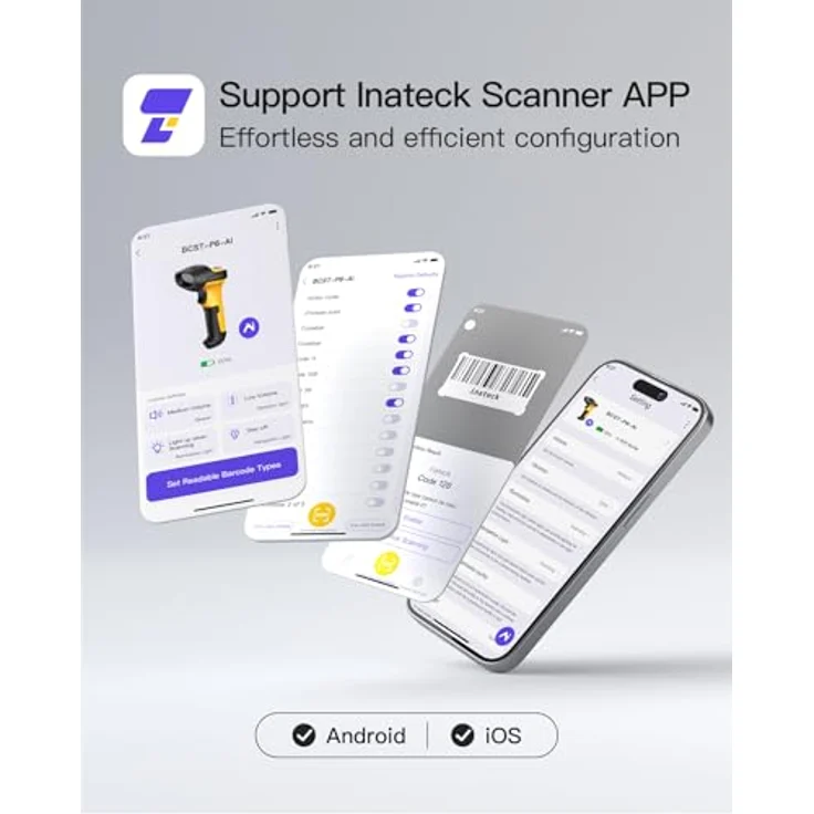 Inateck P6-AI Barcode Scanner Wireless mit AI, 60 m Reichweite, 2600 mAh Akku, automatisches Abtasten, 180.000 Scans – Bild 4