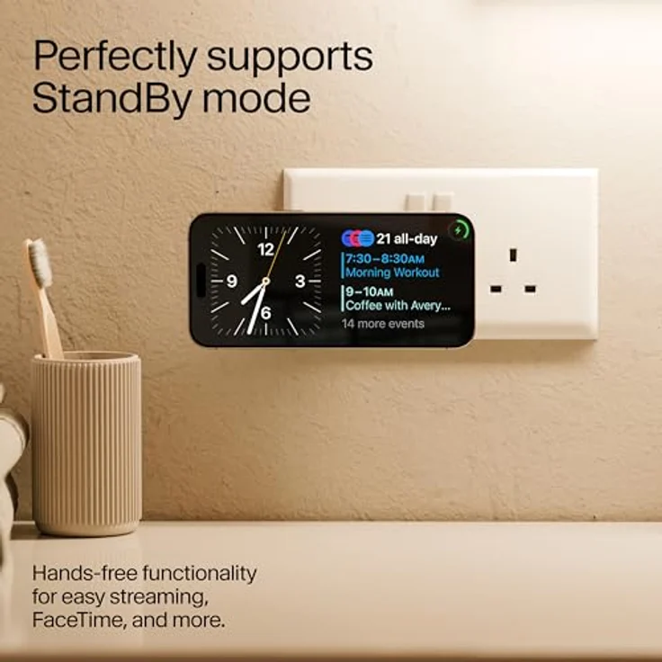 Twelve South PowerBug 35W USB-C PD & 15W Qi Wandladegerät, Schwarz - Schnelles kabelloses Laden mit integriertem USB-C-Anschluss und iOS StandBy-Unterstützung – Bild 4