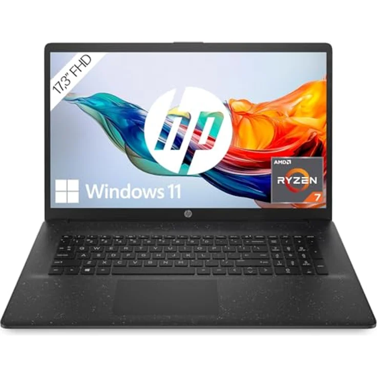HP 17,3 Zoll Laptop, AMD Ryzen 7 7730U, 16 GB RAM, 512 GB SSD, AMD Radeon-Grafik, Windows 11, QWERTZ, Schwarz – Bild 1