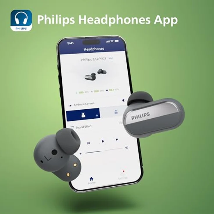 Philips TAT6908BK True Wireless Kopfhörer | In-Ear-Bluetooth-Ohrhörer | IPX4 Spritzwasserschutz | 28 Stunden Wiedergabe mit Ladetasche | 4 Silikon-Ohrstöpselgrößen | Mikrofon | USB-C-Kabel | Schwarz – Bild 4