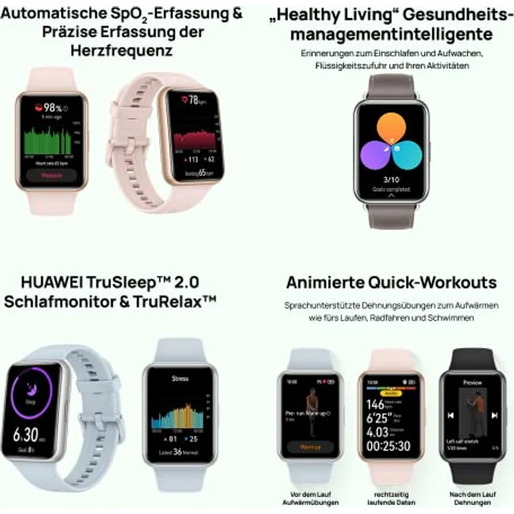 HUAWEI WATCH FIT 2 SmartWATCH, 1,74''HUAWEI FullView-Display,Bluetooth-Anrufe, Gesundheitsmanagement,Lange Akkulaufzeit,Animierte Quick-Workouts, SpO2-Erfassung,Deutsche Version,Black – Bild 5