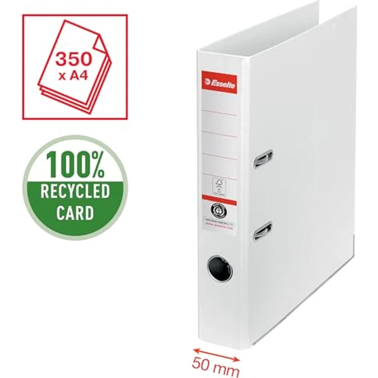 ESSELTE Aktenordner Ordner No.1 klimaneutral Papier A4 50mm weiß, 100% recycelbar, mit Hebelmechanik und FSC-Zertifizierung – Bild 2