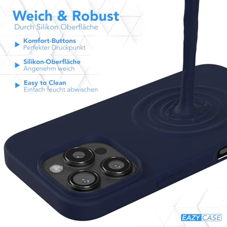 EAZY CASE Premium Silikon Handyhülle für iPhone 16 Pro, Slimcover mit Kameraschutz und Microfaser-Innenfutter, Nacht Blau – Bild 4