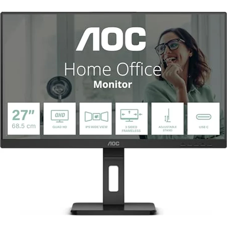 AOC Q27P3CV - 27 Zoll QHD Monitor, höhenverstellbar, Lautsprecher, USB-C Dockingstation, schwarz – Bild 2
