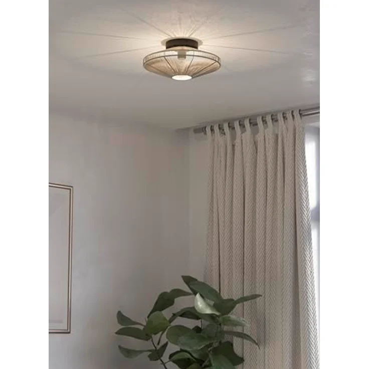 EGLO Deckenlampe Midsumer, Japanische Deckenleuchte aus Stoff in Schwarz und Naturgarn in Creme, Ø 38 cm – Bild 4