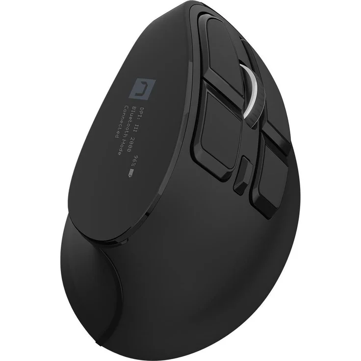 Genesis Natec Mysz Wertykalna Euphonie Pro, Kabellose Maus mit Dual-Wireless-Konnektivität, optischem Sensor und OLED-Display, Schwarz