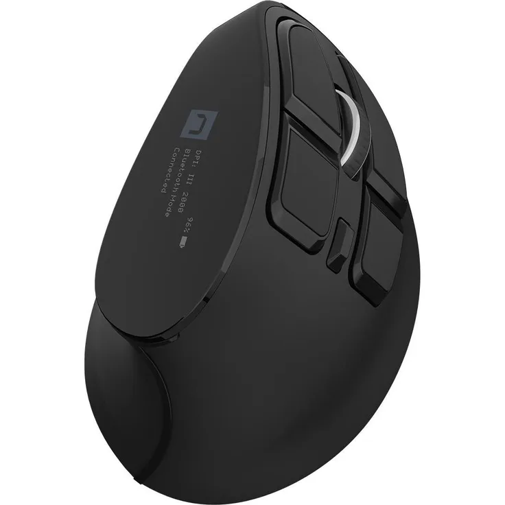 Genesis Natec Mysz Wertykalna Euphonie Pro, Kabellose Maus mit Dual-Wireless-Konnektivität, optischem Sensor und OLED-Display, Schwarz