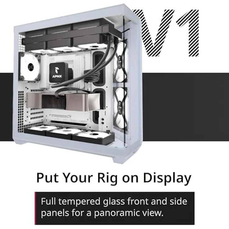 APNX V1 PC-Gehäuse, Midi-Tower, ATX, Tempered Glass - schwarz / weiß, extravagantes Design mit Panoramafenster – Bild 4