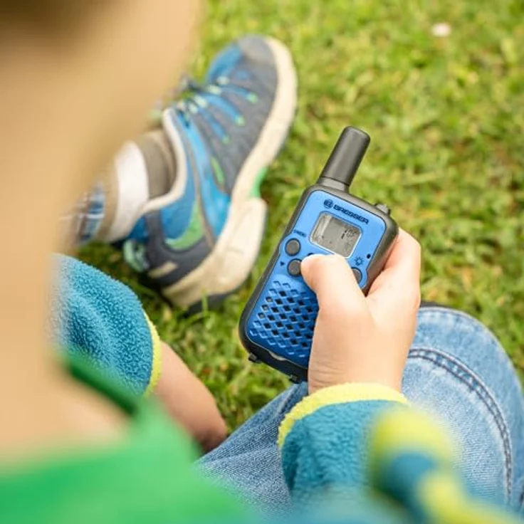 Bresser Junior Walkie Talkie, wiederaufladbare Funkgeräte für Kinder, blau, 6 km Reichweite, 8 Kanäle, Freihand-Modus, mit Taschenlampe – Bild 2