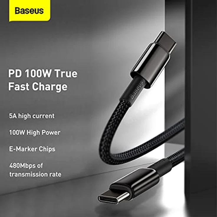 Baseus USB-C Kabel für USB-C Tungsten Gold, 100 W, 1 m, Schwarz – Bild 3