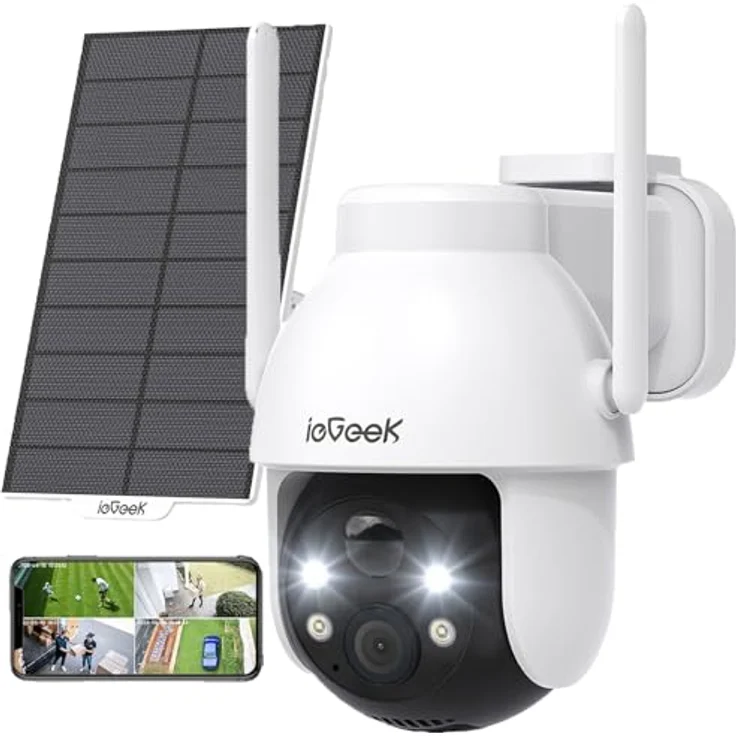 ieGeek 2K 3MP Solar Überwachungskamera Aussen, 360° PTZ Kamera mit PIR Bewegungsmelder, Farb-Nachtsicht, 2-Wege-Audio, IP65, Kabellos, Akku, 2.4GHz – Bild 1
