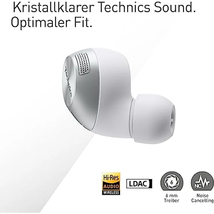 Technics EAH-AZ40M2ES kabellose Ohrhörer mit Noise Cancelling, Multipoint Bluetooth, bequemer In-Ear-Kopfhörer mit integriertem Mikrofon, anpassbare Passform, bis zu 5,5 Stunden Wiedergabe, Silber – Bild 3
