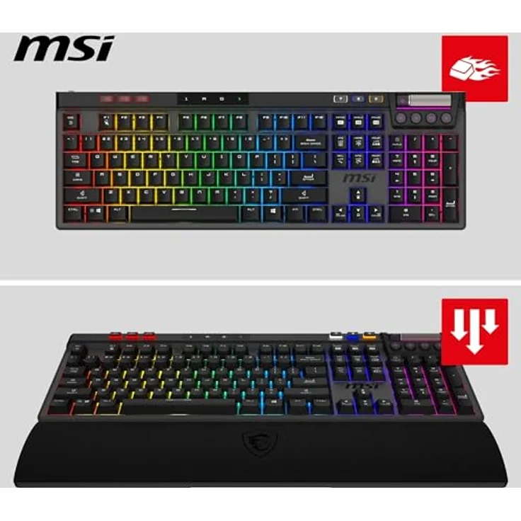 MSI Strike PRO Wireless, Leise mechanische Gaming-Tastatur mit Kailh Midnight Pro Silent Tactile-Schaltern, PBT-Tastenkappen, RGB Mystic Light, 4200-mAh-Akku, US-Layout, volle Größe – Bild 5