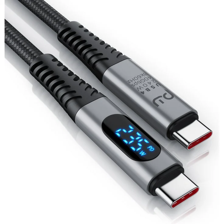 Primewire Thunderbolt 3 Kabel, USB 4 Typ C, 50 cm, Gen 3x2, 100 Watt Ladekabel / Datenkabel 40 Gbit/s mit LED-Display