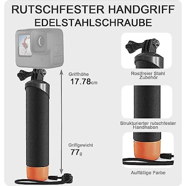 FiTSTILL Wasserdichter Schwimmender Griff für GoPro und DJI Osmo Action, Kompatibel mit HERO 13-3, Tragbar, Rutschfester Griff, 7 Zoll – Bild 2