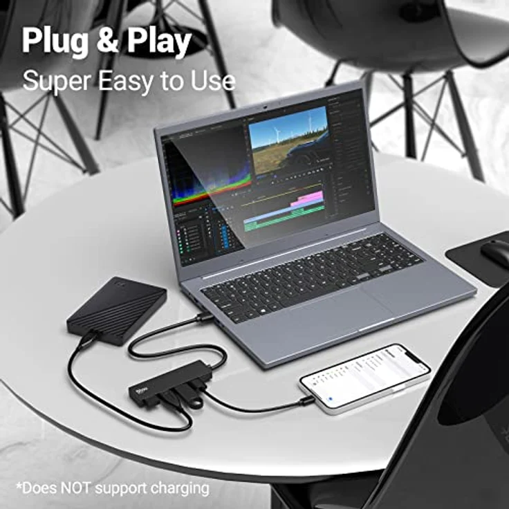 USB 3.0 Hub, 4 in 1 Ultra Slim Daten USB A Adapter mit 4 USB 3.0 Ports für MacBook Pro/Air, Surface Go, XPS, Pixelbook und mehr Tpye A Geräten – Bild 4
