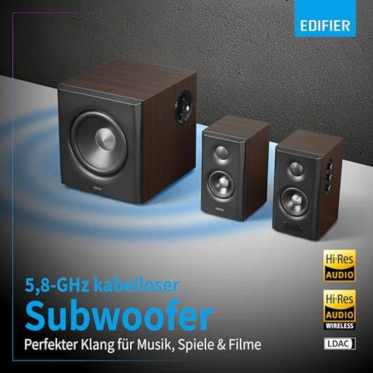 Edifier S355DB 2.1 Lautsprechersystem, 150W RMS mit kabellosem Subwoofer, digitale Signalverarbeitung, Walnuss – Bild 7