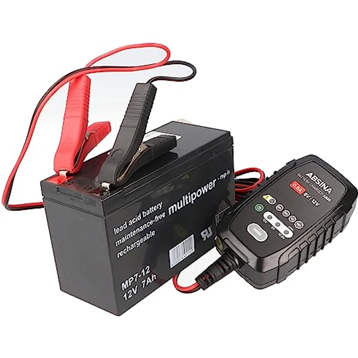 ABSINA A800 Blei-/Gel-/Lithium-Ladegerät, 7-Stufen, vollautomatisch, für 6V & 12V Akkus mit Sicherheitstimer und stoßfestem Gehäuse – Bild 2