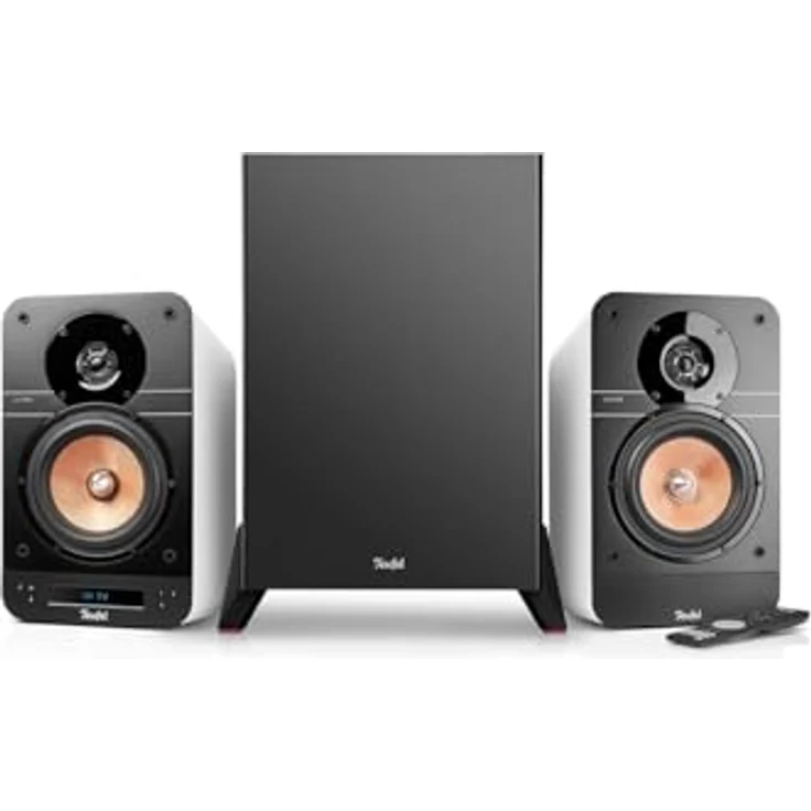 Teufel ULTIMA 25 AKTIV Club Edition 2.1 Soundsystem mit kabellosem Subwoofer - Aktive Regallautsprecher mit Bluetooth, AV-Receiver, Dolby Audio, DAB+, HDMI ARC CEC, Touch Slider - weiß – Bild 1
