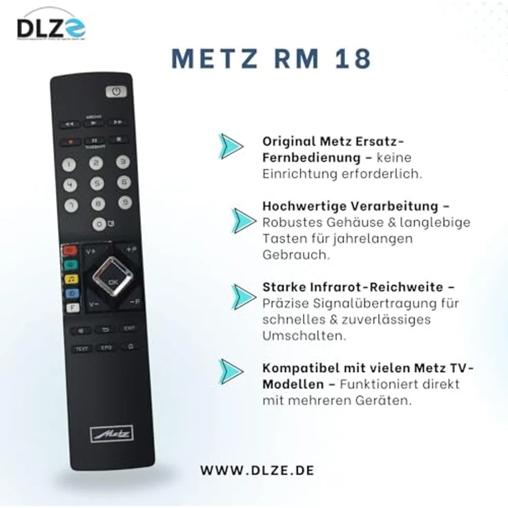 METZ RM18 / RM 18 Fernbedienung, kompatibel mit Metz RM19, passend für zahlreiche Metz TV-Modelle, nicht für RM16 geeignet – Bild 2