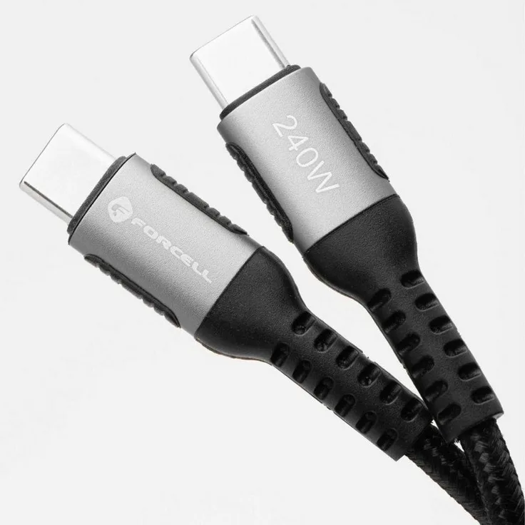 Forcell C263 F-Energy USB-C Kabel, 25 cm, 240 W Ladeleistung, Nylonummantelung, Aluminiumgehäuse, schwarz