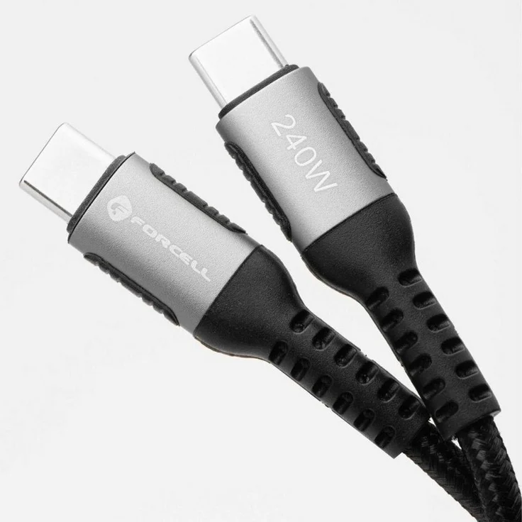 Forcell C263 F-Energy USB-C Kabel, 25 cm, 240 W Ladeleistung, Nylonummantelung, Aluminiumgehäuse, schwarz