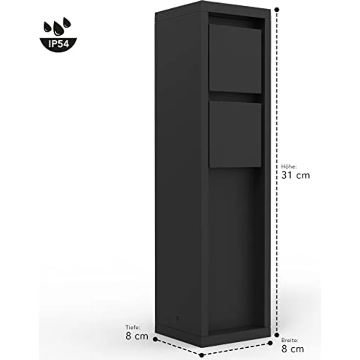 Stromverteiler Mains,Außensteckdose in Mattschwarz,2-Fach Steckdose Aussenbereich,eckige Steckdosensäule,max.Leistung 3500 Watt,IP54 wetterfest,Mehfrachsteckdose,Steckdosenverteiler,Gartensteckdose – Bild 2