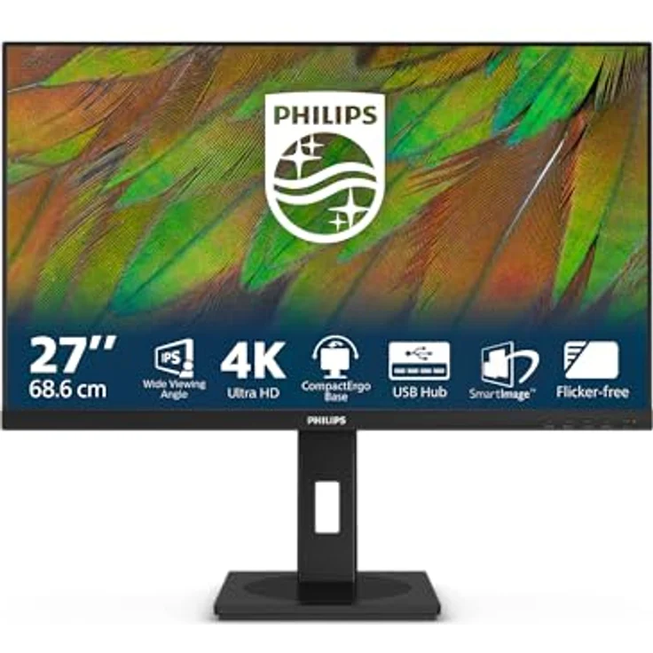 Philips 27B1N3800, 27 Zoll Ultra HD Monitor mit höhenverstellbarem Standfuß, integrierten Lautsprechern und Adaptive Sync (3840x2160, 60 Hz, 2x HDMI 2.0, 1x DisplayPort 1.4, USB Hub), schwarz – Bild 2