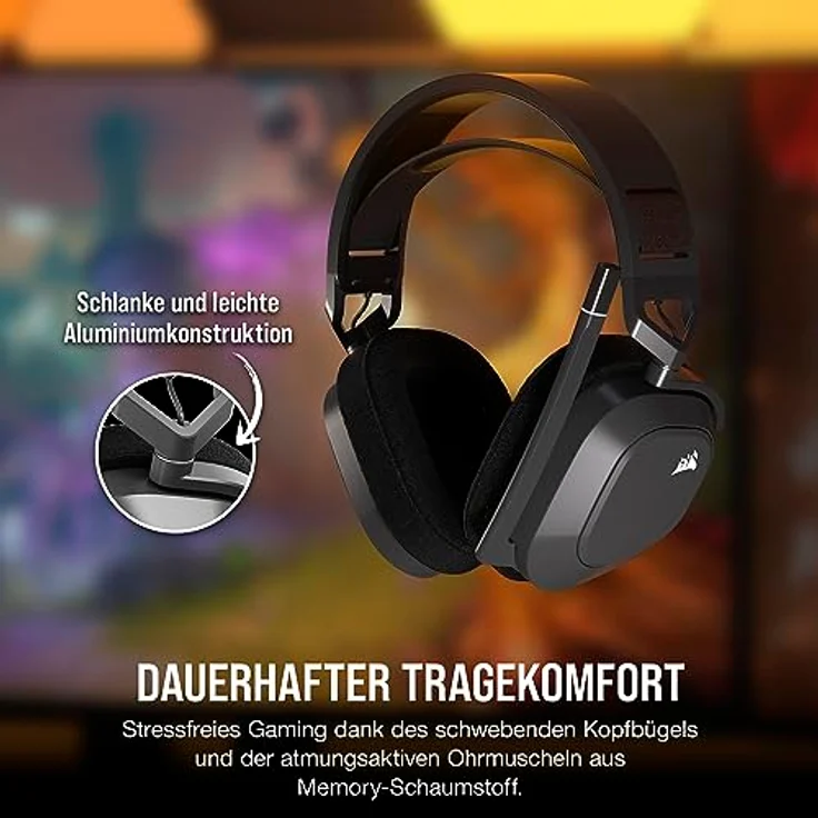 Corsair HS80 MAX Wireless Multiplattform Gaming Headset Mit Bluetooth - Dolby Atmos - Mikrofon in Broadcast-Qualität - iCUE-Kompatibel - PC, Mac, PS5, PS4, Mobile - Stahlgrau – Bild 4