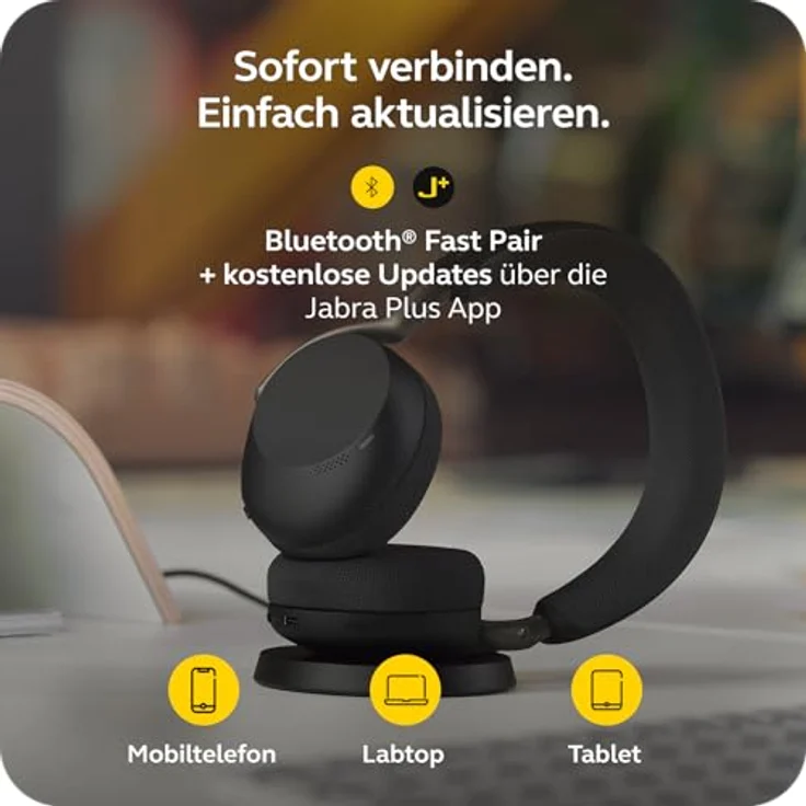 Jabra Evolve3 75, schnurloses Bluetooth Stereo Headset mit USB-C, KI-gestützter Sprachisolierung, adaptiver Geräuschunterdrückung und Ladepad – Bild 13