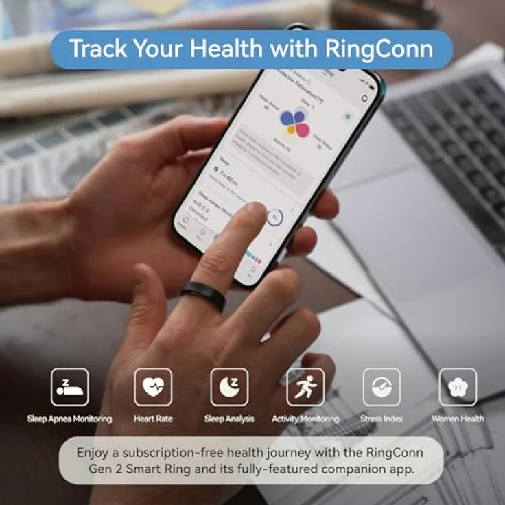 RingConn RINGCONN Gen2, Smarter Fitness-Tracker Ring mit 10-12 Tagen Akkulaufzeit, Schlaf- und Gesundheitsmonitoring, schwarz – Bild 4