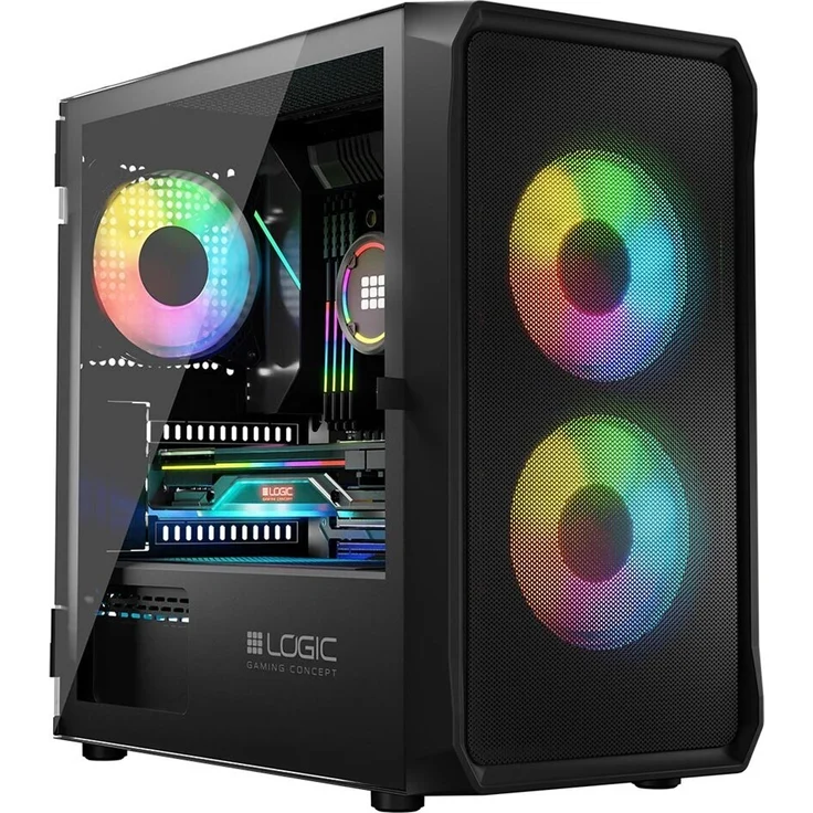 LOGIC PORTOS ARGB MINI USB-3.0-Gehäuse, schwarz, mit gehärtetem Glas-Seitenfenster, max. Grafikkartenlänge 34 cm, für ATX/Micro ATX/Mini-ATX – Bild 1