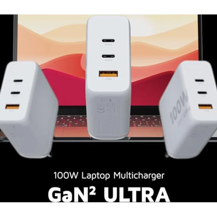 Xtorm GaN2-Ultra Power Adapter, 100W, 3 Anschlüsse, Recyceltes ABS-Material, USB-C & USB-A-Eingang, Geeignet für Smartphones, Tablets und Laptops - Weiß – Bild 2