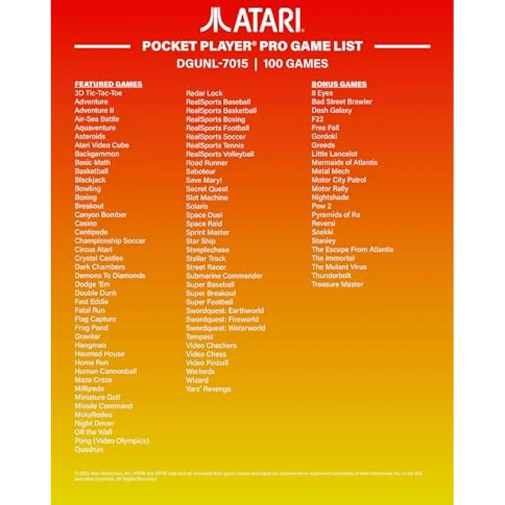 ATARI Pocket Player Pro, tragbare Konsole mit legendären Spielen, schwarz – Bild 9