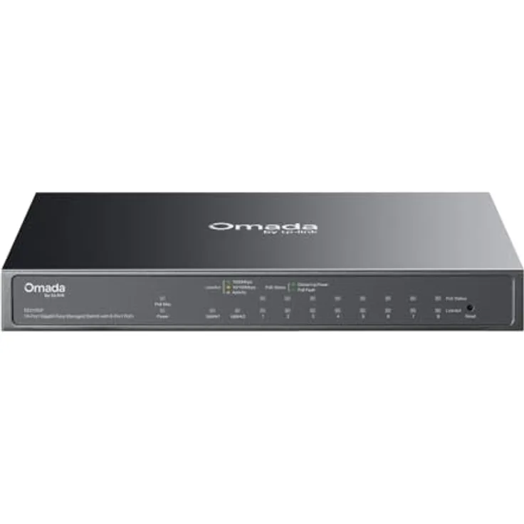 TP-Link Omada ES210GP, Netzwerk Switch mit 10 Ports, 8x PoE+ und 63 Watt Leistung, Schwarz
