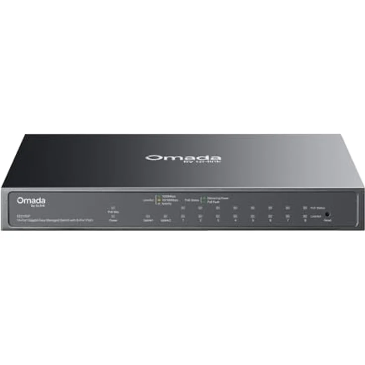 TP-Link Omada ES210GP, Netzwerk Switch mit 10 Ports, 8x PoE+ und 63 Watt Leistung, Schwarz – Bild 1