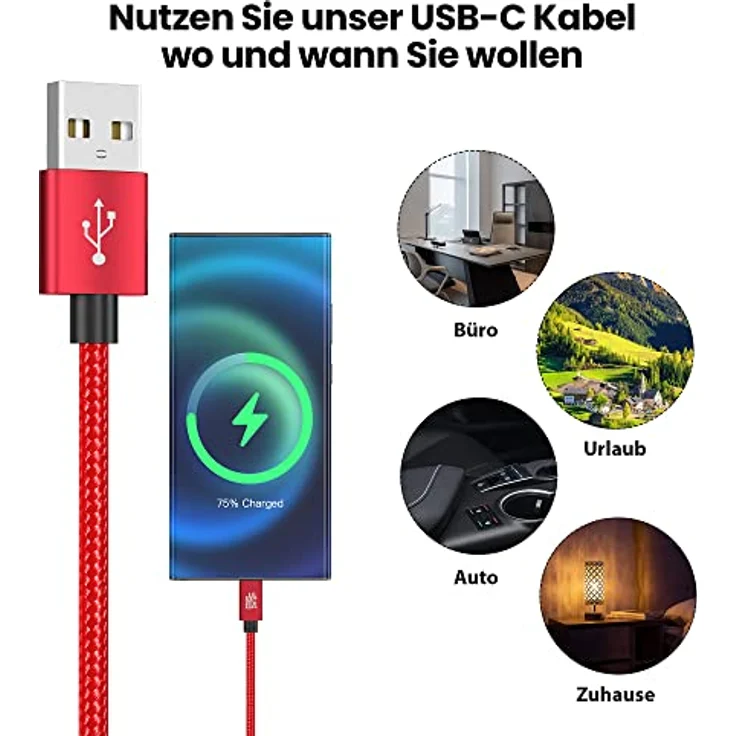 JAMEGA USB-C Kabel Nylon Schnellladekabel 0,5m, Hochgeschwindigkeits-Datenübertragung bis zu 5 Gbps, kompatibel mit Samsung, Huawei, HTC, LG – Bild 6