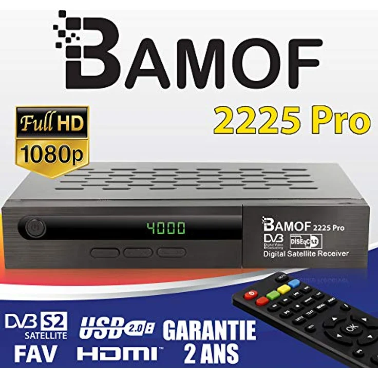 Bamof 2225 PRO Sat Receiver Digitaler Satelliten Receiver- (HDTV, DVB-S /DVB-S2, HDMI, SCART , 2X USB , Full HD 1080p ) [Vorprogrammiert für Astra, Hotbird und Türksat] + HDMI Kabel – Bild 2