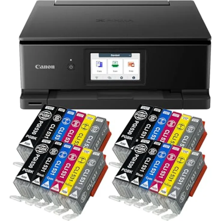 IC-Office TS8750, Tintenstrahl Multifunktionsdrucker 3-in-1 mit Duplex, WLAN, AirPrint, SD-Karten Slot, schwarz + 24 XXL Tintenpatronen