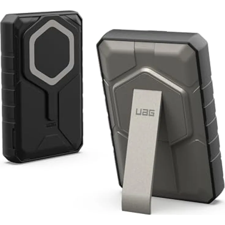 URBAN ARMOR GEAR Rugged Powerbank magnetisch (10.000 mAh, Integrierter Ständer, IPX6 wasserdicht) Schwarz / Titan