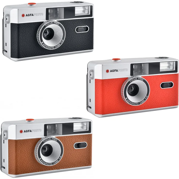 AgfaPhoto analoge 35mm Kompaktkamera Komplettset, Farbe: Braun, mit 36-Belichtungen-Farbfilm, Batterie und Filmentwicklung nach Hause
